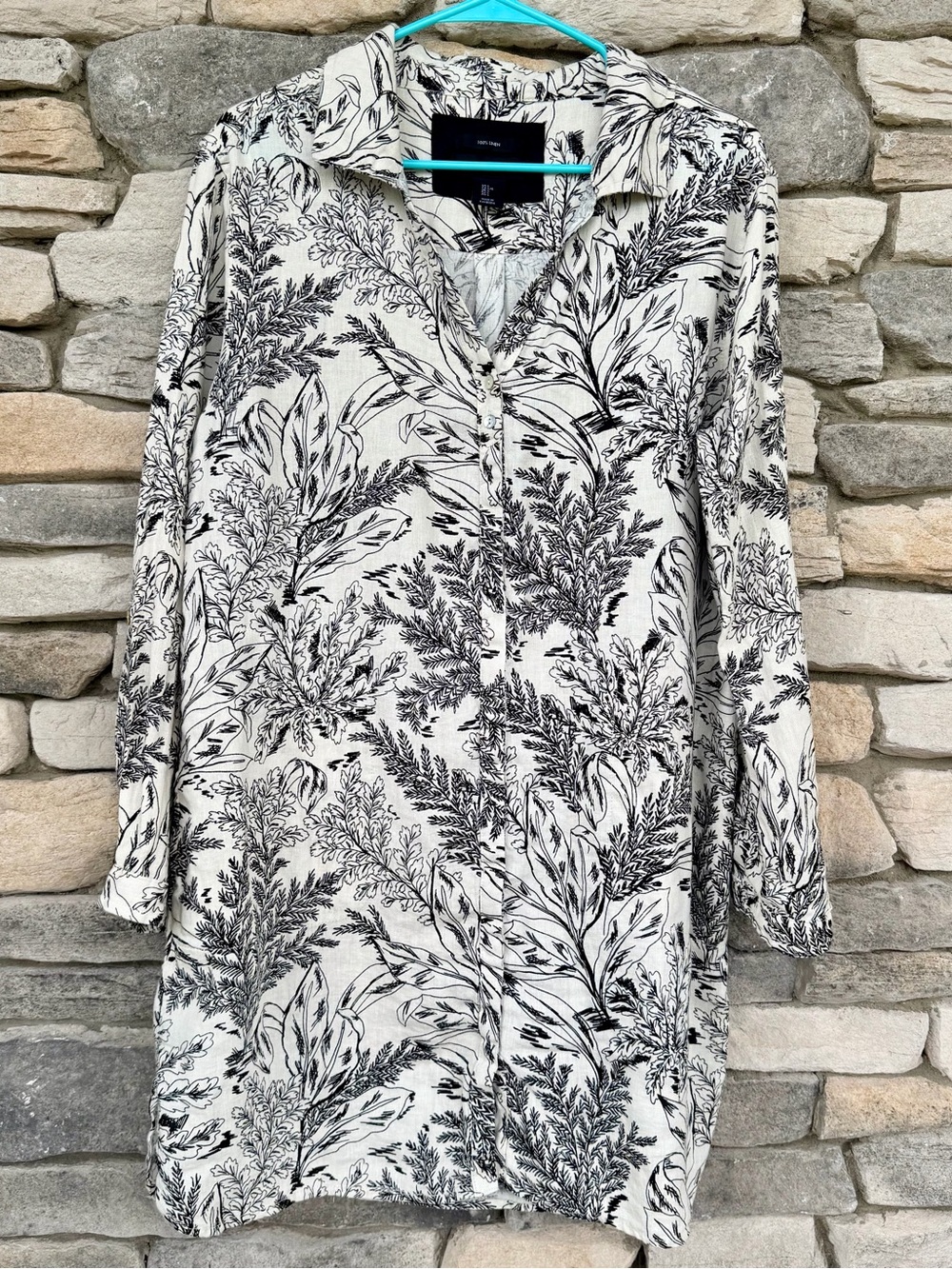 Tahari 100% Linen Botanical Print Shirt Dress L - Picture 3 of 15